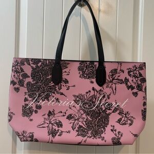 Victorias Secret Floral Tote Bag Large Faux Leather
